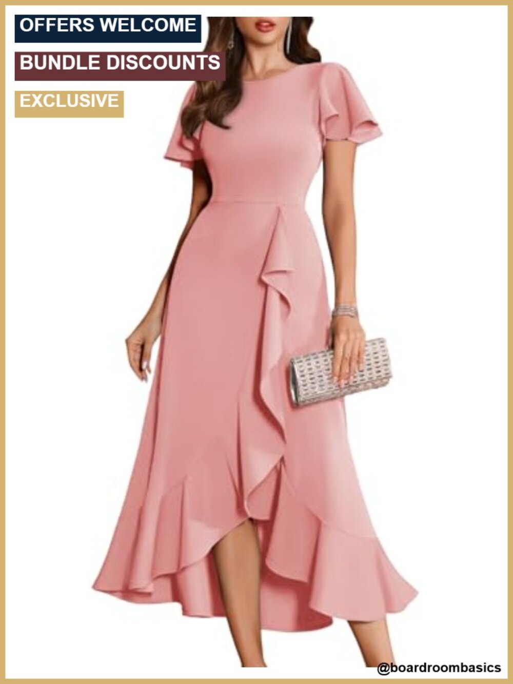 Womens Formal Flutter Sleeve Ruffle Asymmetrical Maxi Dress Wedding Guest